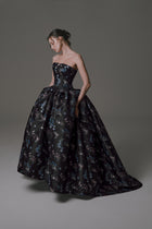 High-Low Mikado Dress with Bow Detail and Structured Pleats