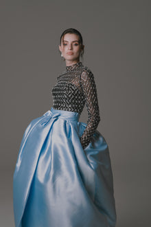 Strapless Bubble Dress with Beaded Bodice