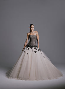 Strapless Tulle Gown with Beading and Butterfly Embellishments
