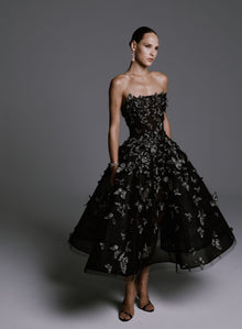 Strapless Dress with Lace Butterfly Embellishments