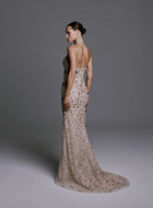 Strapless Dress with Beaded Flower Embellishments