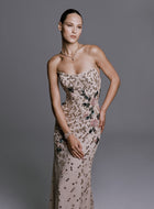 Strapless Dress with Beaded Flower Embellishments