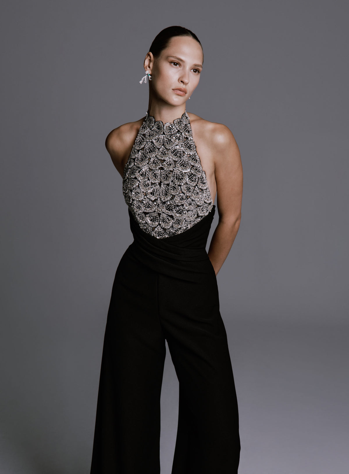 Halterneck Jumpsuit with Beading