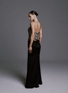 Strapless Charmeuse Dress with Sequin Flower Embellishments