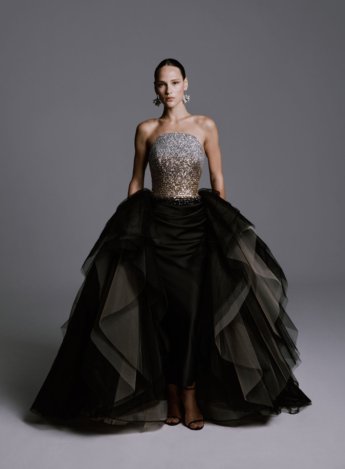 Strapless Tulle Gown with Gradient Sequin Bodice