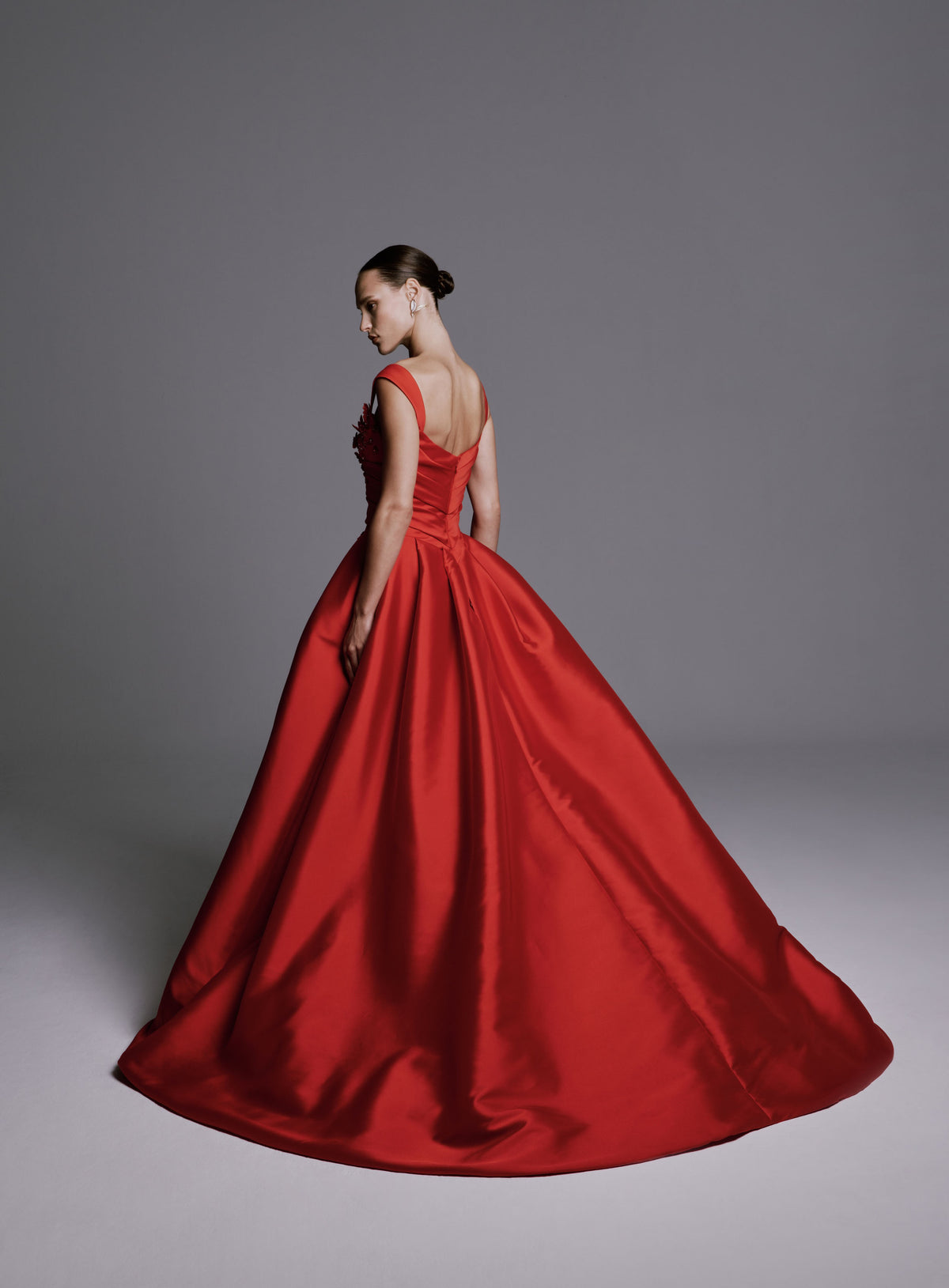 Sleeveless Mikado Gown with Beaded Flowers