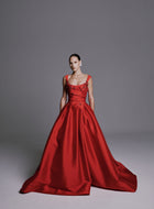 Sleeveless Mikado Gown with Beaded Flowers
