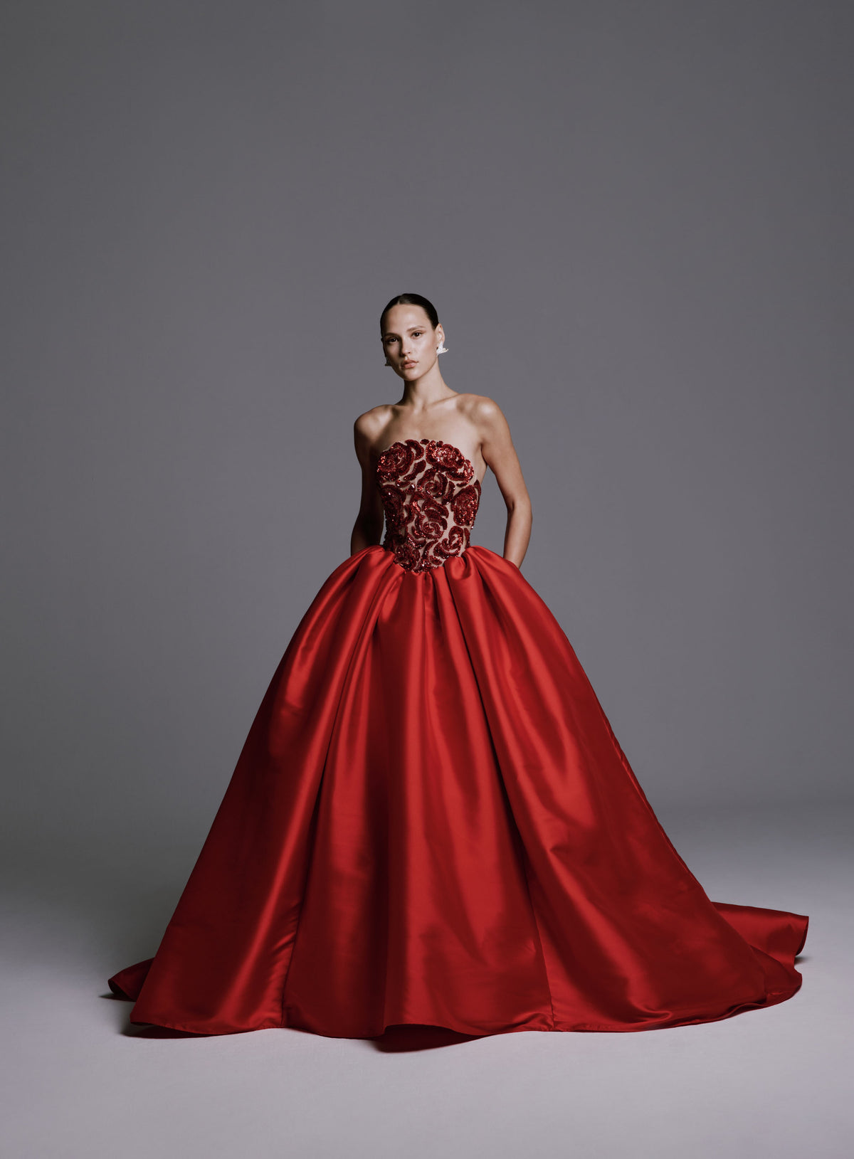 Strapless Mikado Ballgown with Sequin Flower Bodice