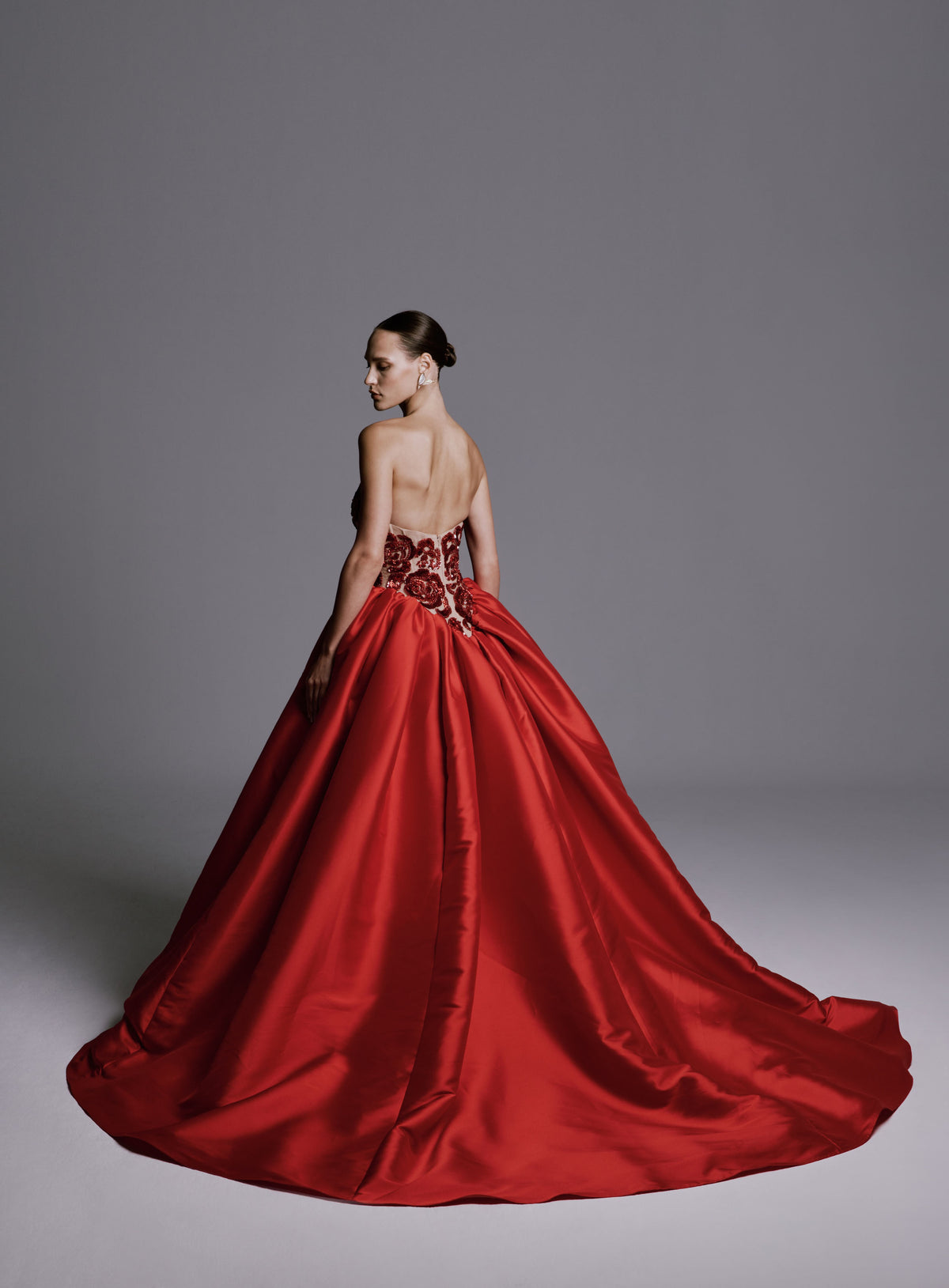 Strapless Mikado Ballgown with Sequin Flower Bodice