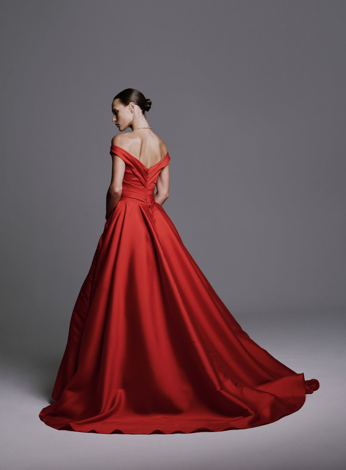 Off-the-Shoulder Mikado Gown with Cross-over Detail