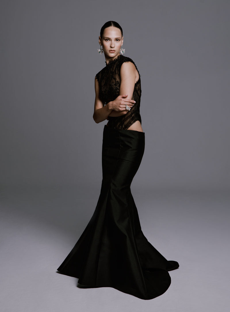 Sleeveless Lace Bodysuit with Low-Waist Mikado Mermaid Skirt (Set)