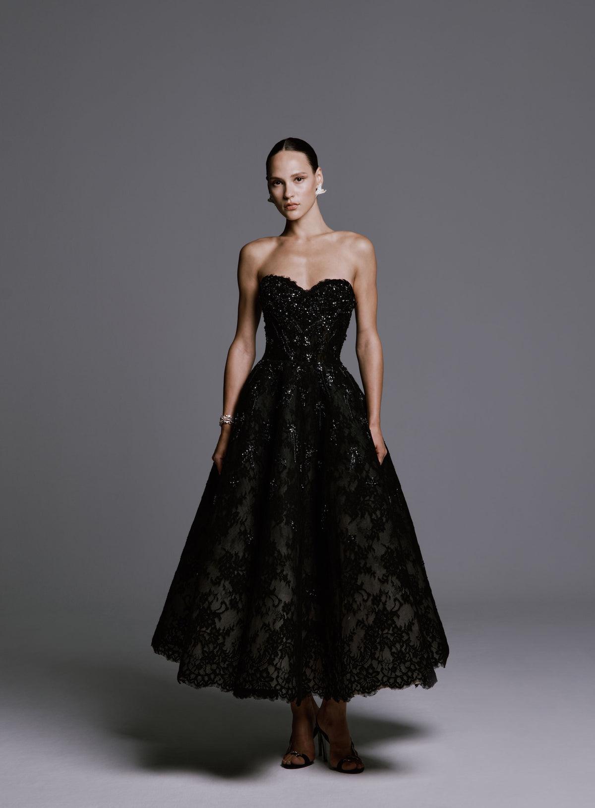 Beaded Lace Dress with Sweetheart Neckline