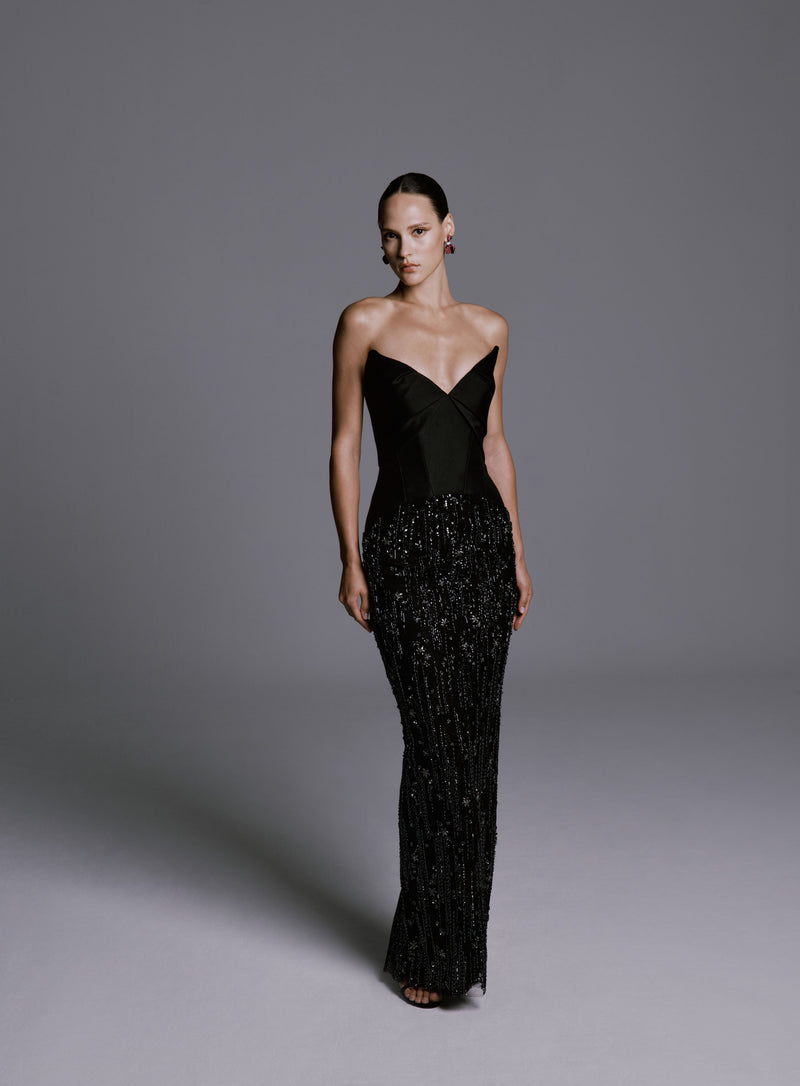 Strapless Cateye Dress with Beading