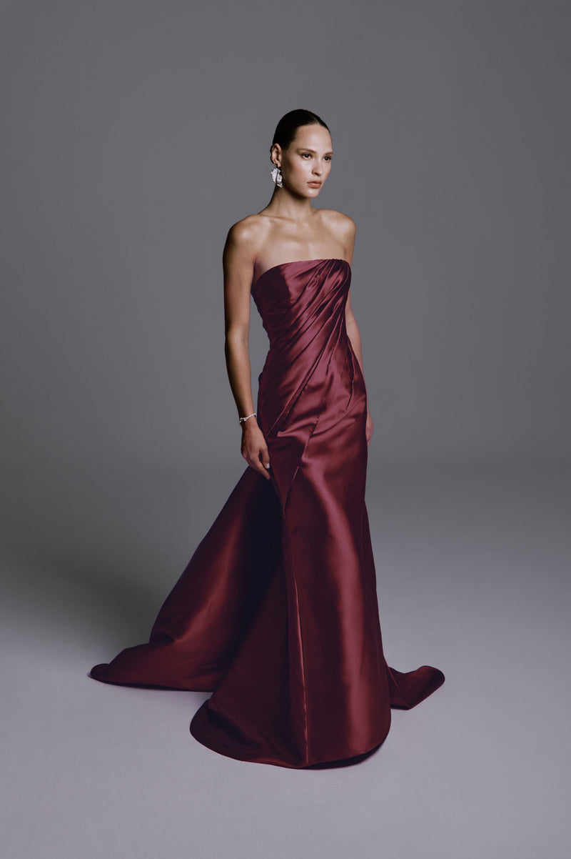 Strapless Mikado Dress with Draping