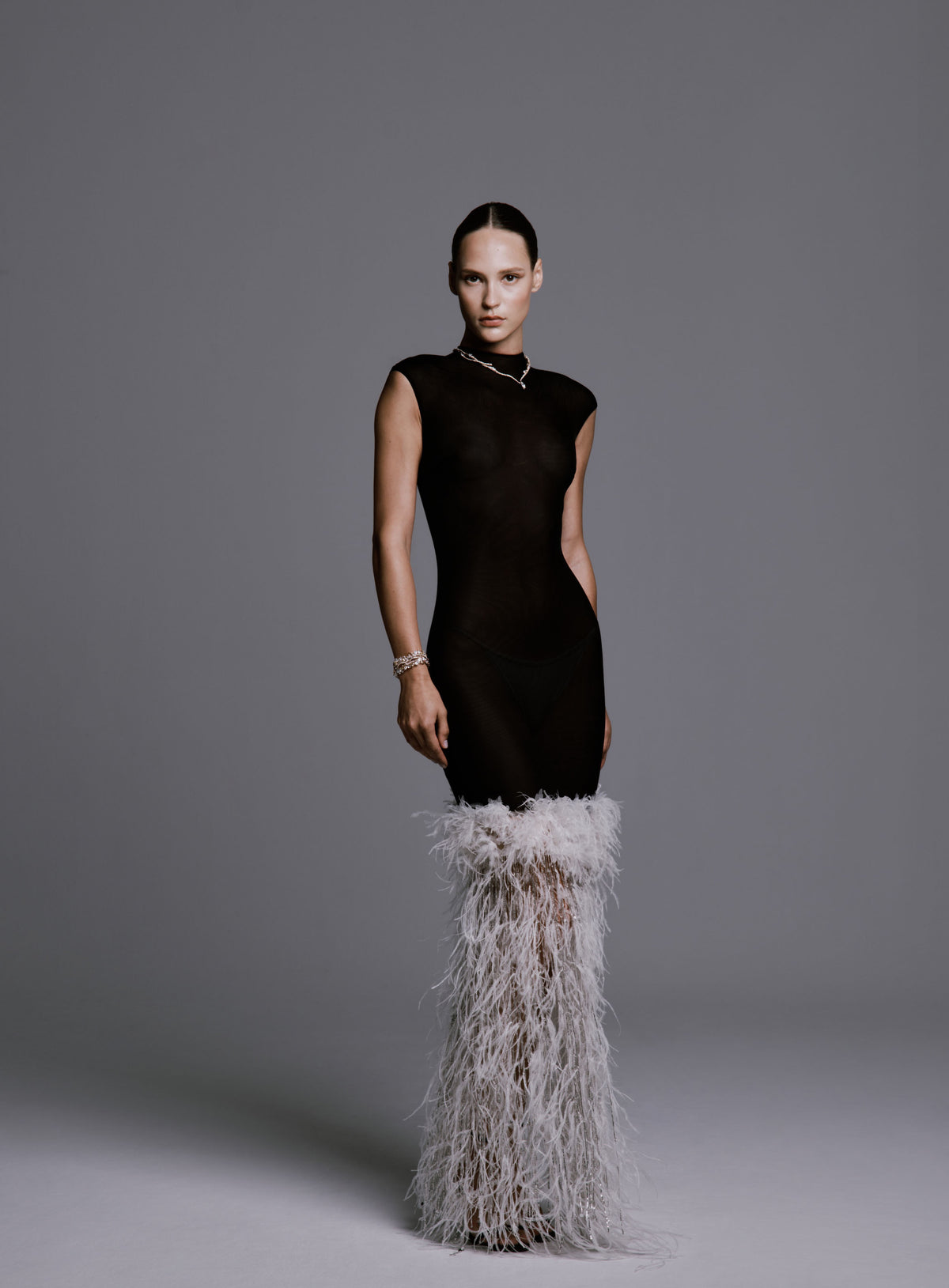 Sleeveless Bodycon Dress with Feather Fringe Detail