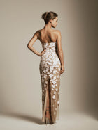 Column Dress with Mikado Flower Appliques