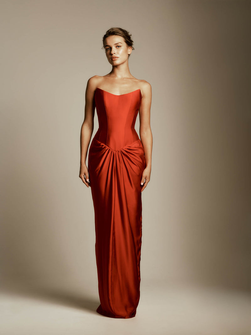 Strapless Column Dress with Corset Detail