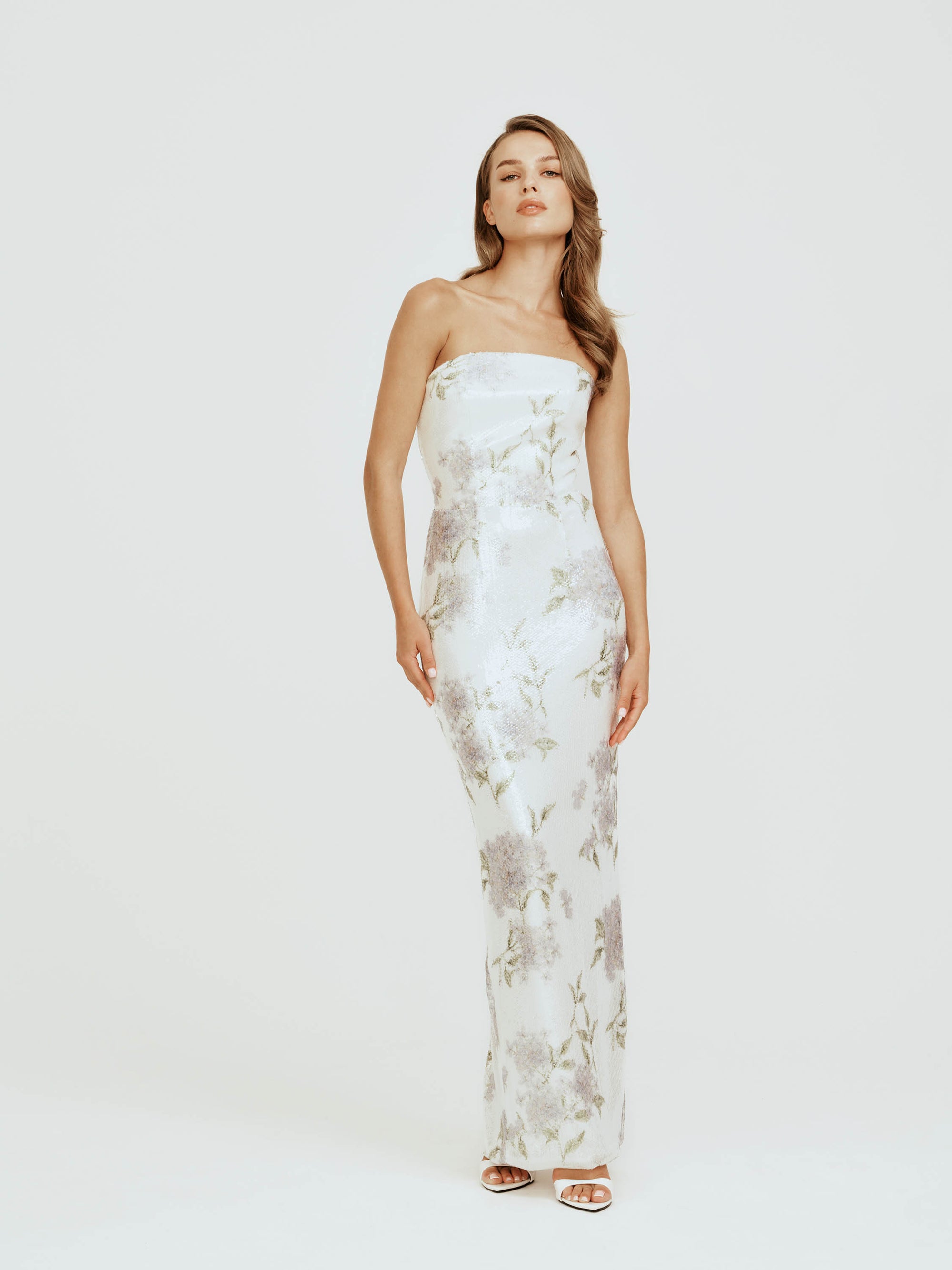Printed Sequin Column Dress