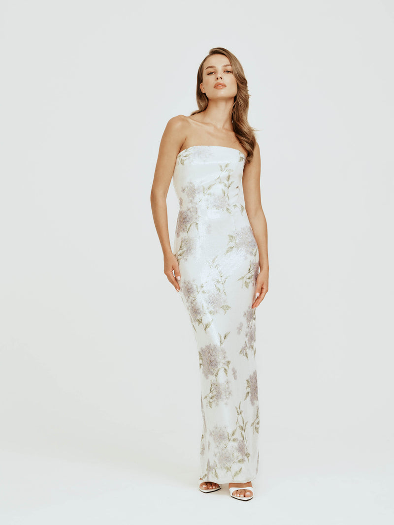 Printed Sequin Column Dress