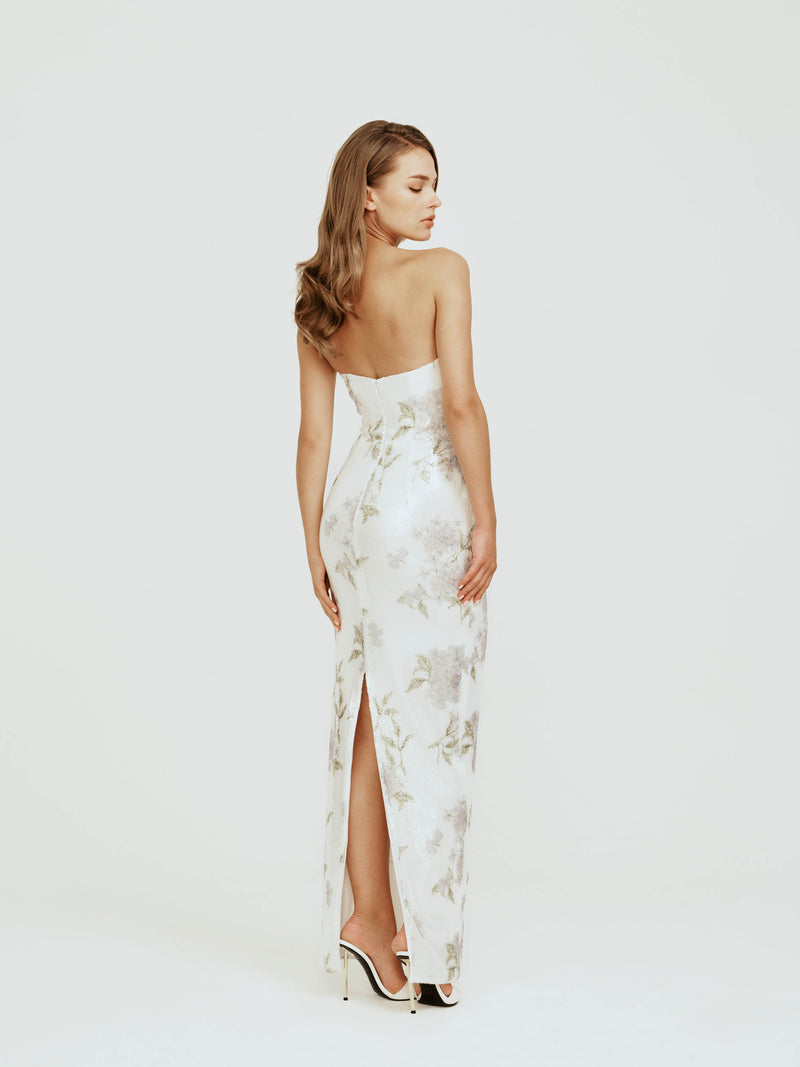 Printed Sequin Column Dress