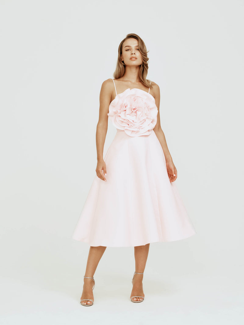 A-line Midi Dress with Flower Detail