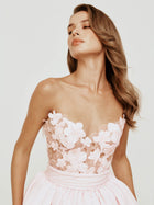 Strapless Dress with Mikado and Organza Flower Appliques