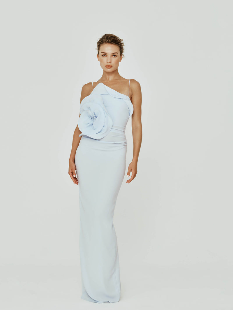 Stretch Crepe Dress with Abstract Flower Detail