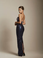 Strapless Column Dress with Gradient Beading