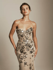Strapless Dress with Metallic Flower Detail