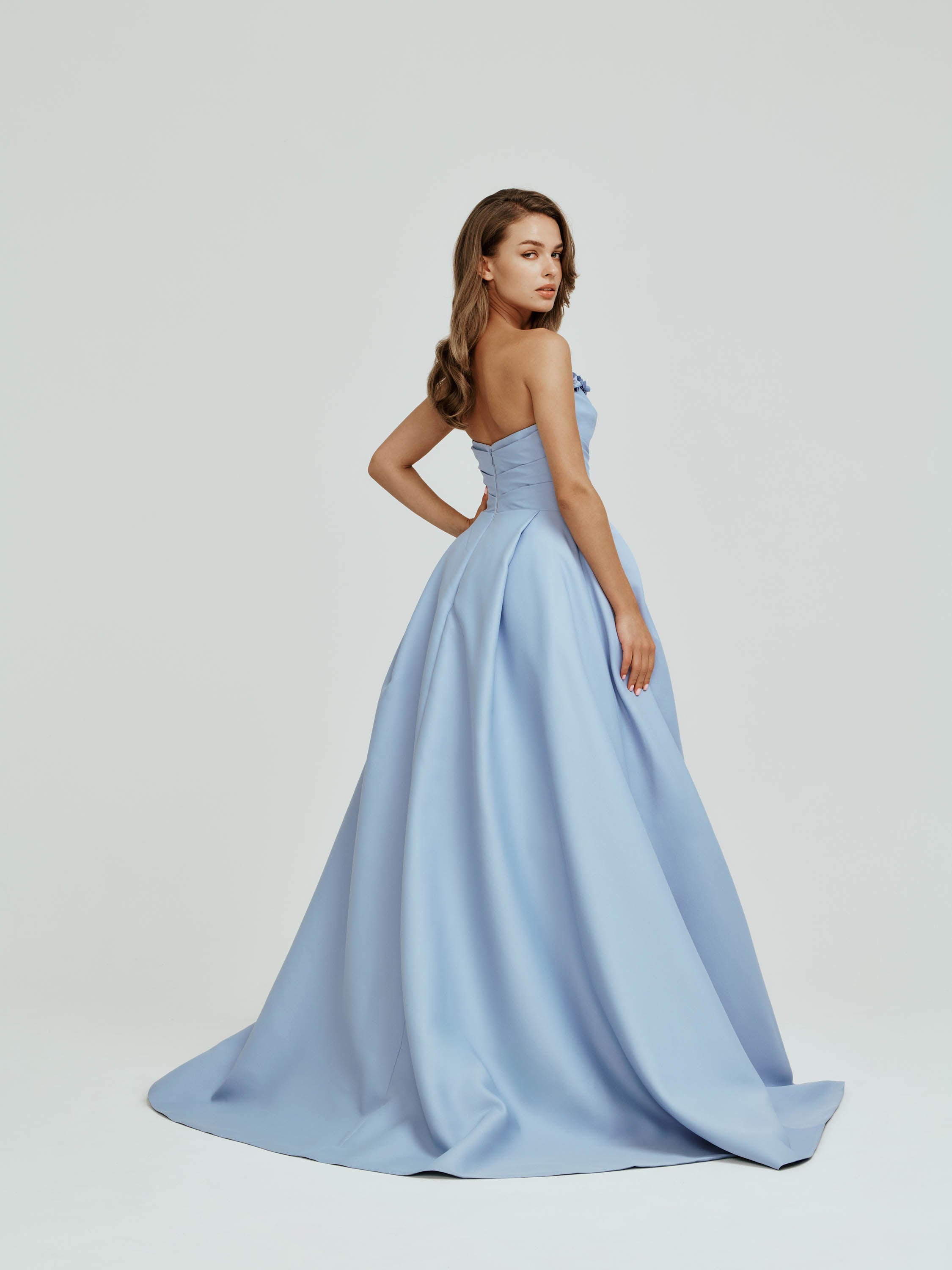 Strapless Mikado Dress with Flower Detail | Nicole+Felicia