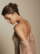 Beaded Gown with Feather Detail