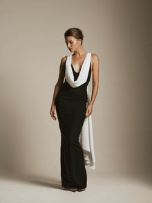 Stretch Crepe Bodycon Dress with Low Back and Scarf
