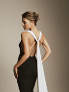 Stretch Crepe Bodycon Dress with Low Back and Scarf