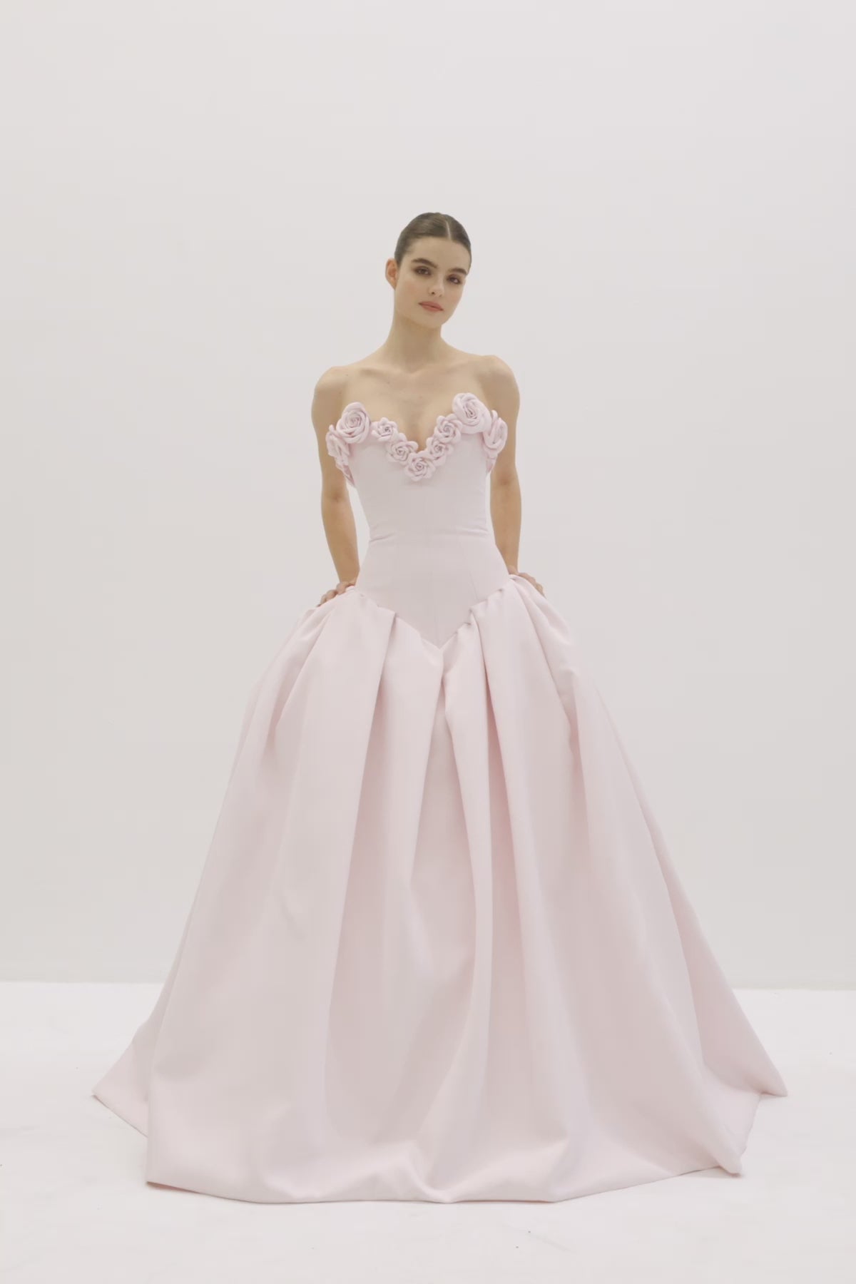 Drop Waist Mikado Gown with Flower Detail | Nicole+Felicia